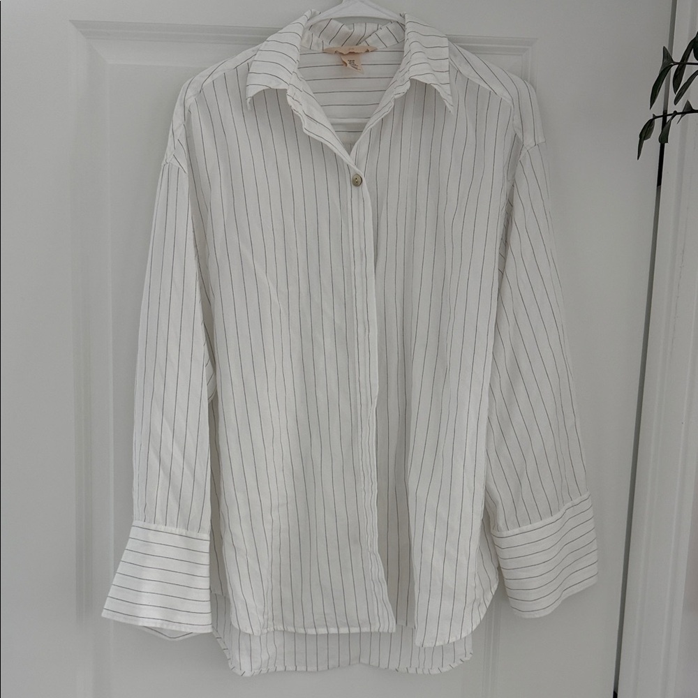 H&M White Striped Button Down Shirt